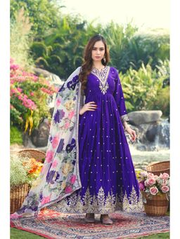 Miss Ethnik - Purple Floral Anarkali Gown with Dupatta