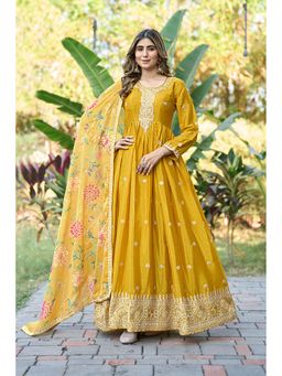 Miss Ethnik - Yellow Floral Anarkali Gown with Dupatta