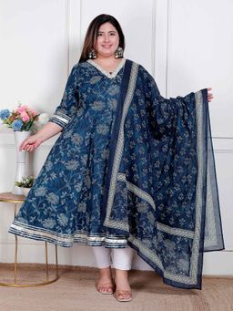 Miravan - Blue Floral Regular Kurta with Dupatta