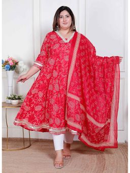 Miravan - Red Floral Regular Kurta with Dupatta