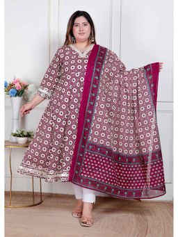 Miravan - Maroon Floral Regular Kurta with Dupatta