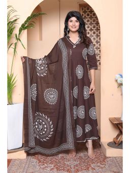 Miravan - Brown Printed Regular Kurta with Dupatta