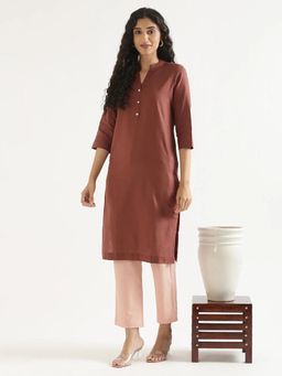 AMIRAS - Brown Solid Regular Kurta