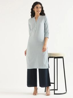AMIRAS - Blue Solid Regular Kurta