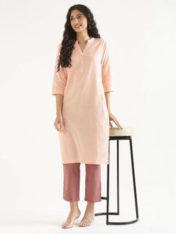 AMIRAS - Peach Solid Regular Kurta