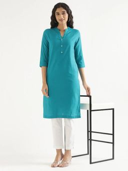 AMIRAS - Teal Solid Regular Kurta