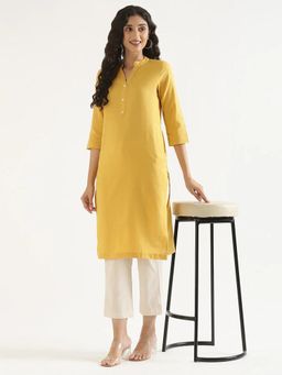 AMIRAS - Yellow Solid Regular Kurta