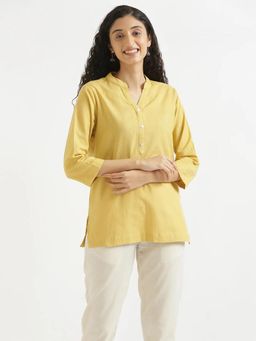 AMIRAS - Yellow Solid Regular Kurti