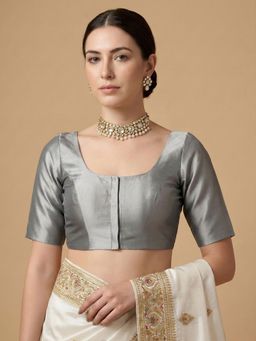 SALWAR STUDIO - Grey Solid Regular Stitched Blouse