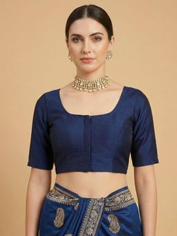 SALWAR STUDIO - Navy Blue Solid Regular Stitched Blouse