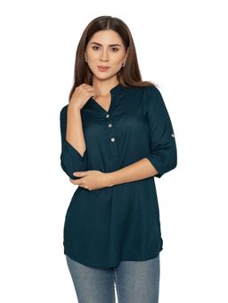 Bonjour - Blue Solid Regular Kurti