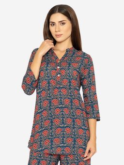 Bonjour - Navy Blue Printed Regular Kurti