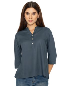 Bonjour - Blue Solid Regular Kurti