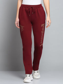 Monte Carlo - Women Printed Wine Drawstring Mid Rise Regular Fit Trackpant