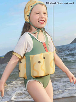 Little Surprise Box - Olive Curves Print Kids Swimsuit with Swim Float (Set of 2)