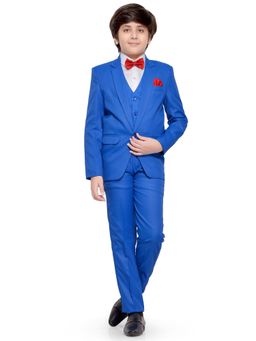 Jeetethnics - Boys Navy Coat Suit With Waistcoat Shirt And Trousers (Set of 5)