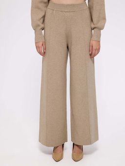 Cover Story - Beige Solid Flared Trouser