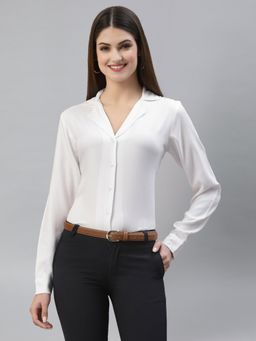 Style Quotient - Women Solid White Viscose Rayon Regular Formal Shirt