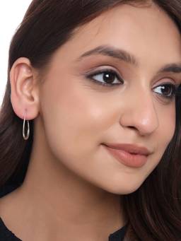 VIRAASI - Silver Plated Oval Shape Minimal Hoop Earrings