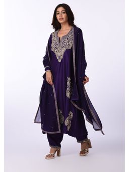 Isha and Anshul - Purple Embroidered Kurta with Pant and Dupatta