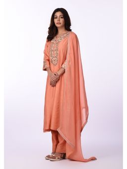 Isha and Anshul - Peach Embroidered Silk Kurta with Salwar and Dupatta