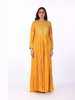 Isha and Anshul - Sunflower Yellow Zari Embroidered Anarkali with Dupatta