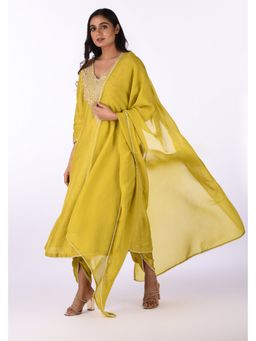 Isha and Anshul - Yellow Embroidered Kurta with Dhoti and Dupatta