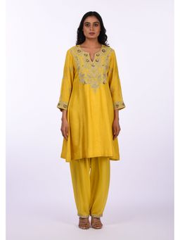 Isha and Anshul - Yellow Short A-Line Kurta with Salwar