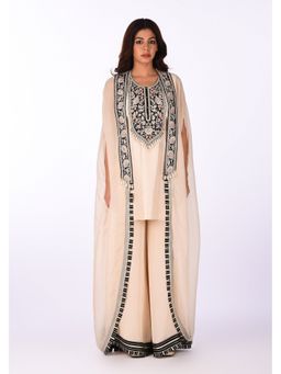 Isha and Anshul - Ivory Embroidered Kurta with Palazzo and Cape
