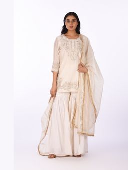 Isha and Anshul - Ivory Embroidered Kurta Sharara with Dupatta