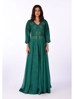 Isha and Anshul - Green Embroidered Anarkali with Dupatta