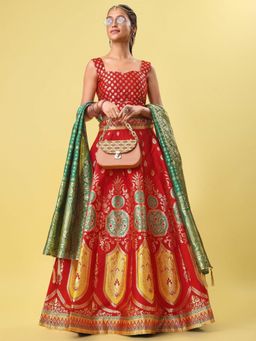 GLOBON IMPEX - Women Red Silk Lehenga With Choli And Dupatta