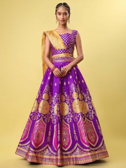 GLOBON IMPEX - Women Purple Silk Lehenga With Choli And Dupatta
