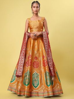 GLOBON IMPEX - Women Yellow Silk Lehenga With Choli And Dupatta