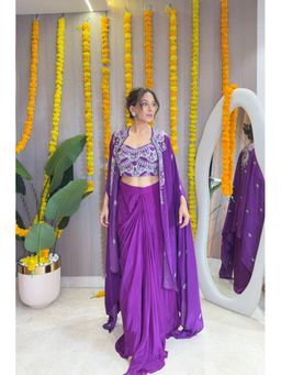 SURKH SYAHI - Zaira Purple Top with skirt and Cape Set
