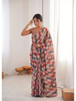GLOBON IMPEX - Multicolor Geometric Printed Saree with Unstitched Blouse