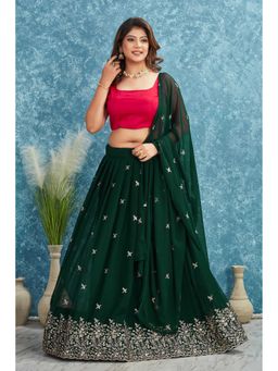 GLOBON IMPEX - Women Green Silk Lehenga With Blouse And Dupatta