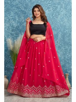 GLOBON IMPEX - Women Red Silk Lehenga With Blouse And Dupatta