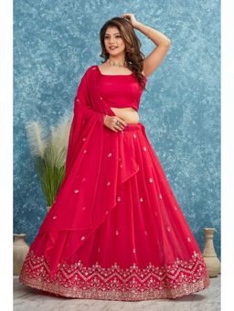 GLOBON IMPEX - Women Red Silk Lehenga With Blouse And Dupatta