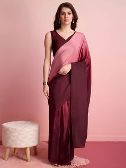 GLOBON IMPEX - Wine Pre Drape Saree with Unstitched Blouse