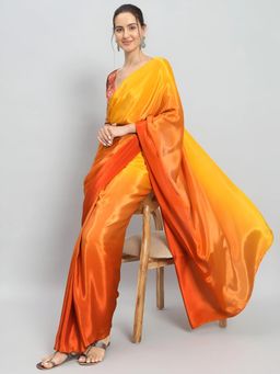 GLOBON IMPEX - Yellow Pre Drape Saree with Unstitched Blouse