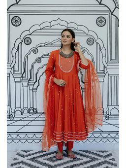 Gulabo Jaipur - Rohee Red Anarkali with Pant and Dupatta