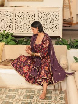 Gulabo Jaipur - Shahi Purple Anarkali Kurta with Pant and Dupatta