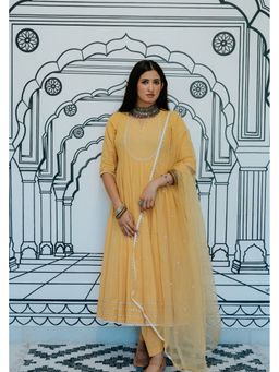 Gulabo Jaipur - Rohee Mustard Anarkali with Pant and Dupatta
