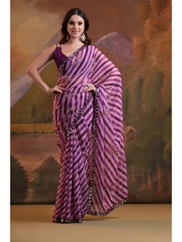 GLOBON IMPEX - Wine Embellished Saree with Unstitched Blouse