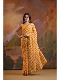GLOBON IMPEX - Yellow Embellished Saree with Unstitched Blouse