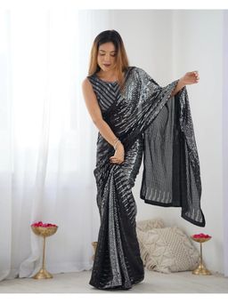 GLOBON IMPEX - Black Embellished Saree with Unstitched Blouse
