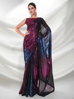 GLOBON IMPEX - Multicolor Galaxy Gleam Sequin With Sheer Pallu Saree with Unstitched Blouse