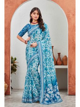 GLOBON IMPEX - Blue Elegant Tie-Dye Printed Saree with Unstitched Blouse