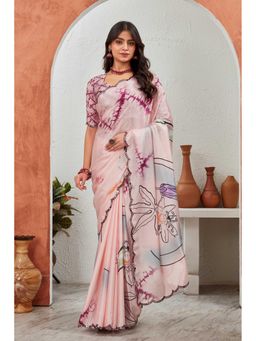 GLOBON IMPEX - Multicolour Floral Printed With Tie-Dye Saree with Unstitched Blouse